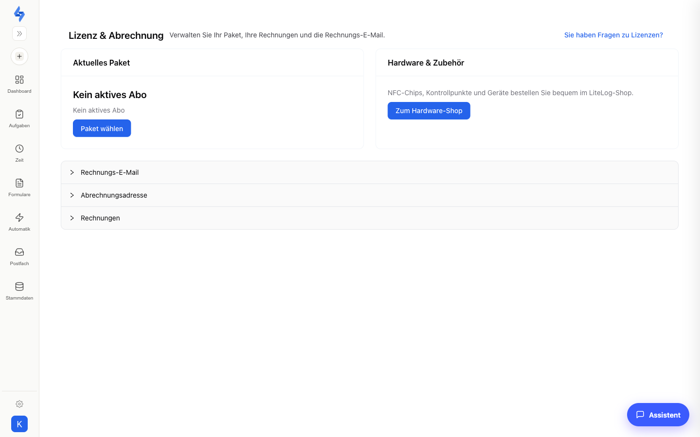 Lizenz & Abrechnung