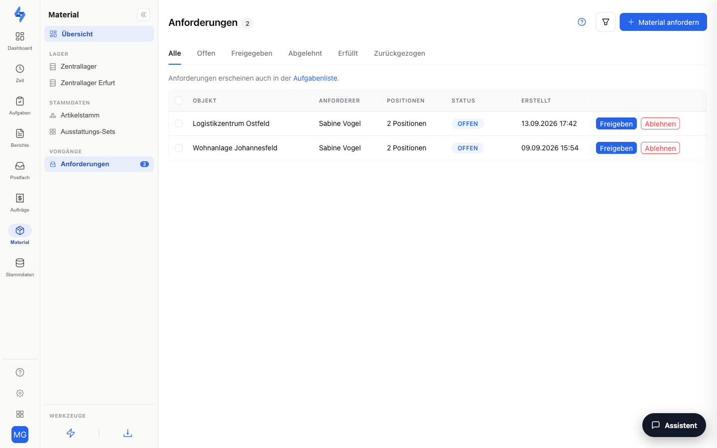 Freigabe-Inbox der Anforderungen